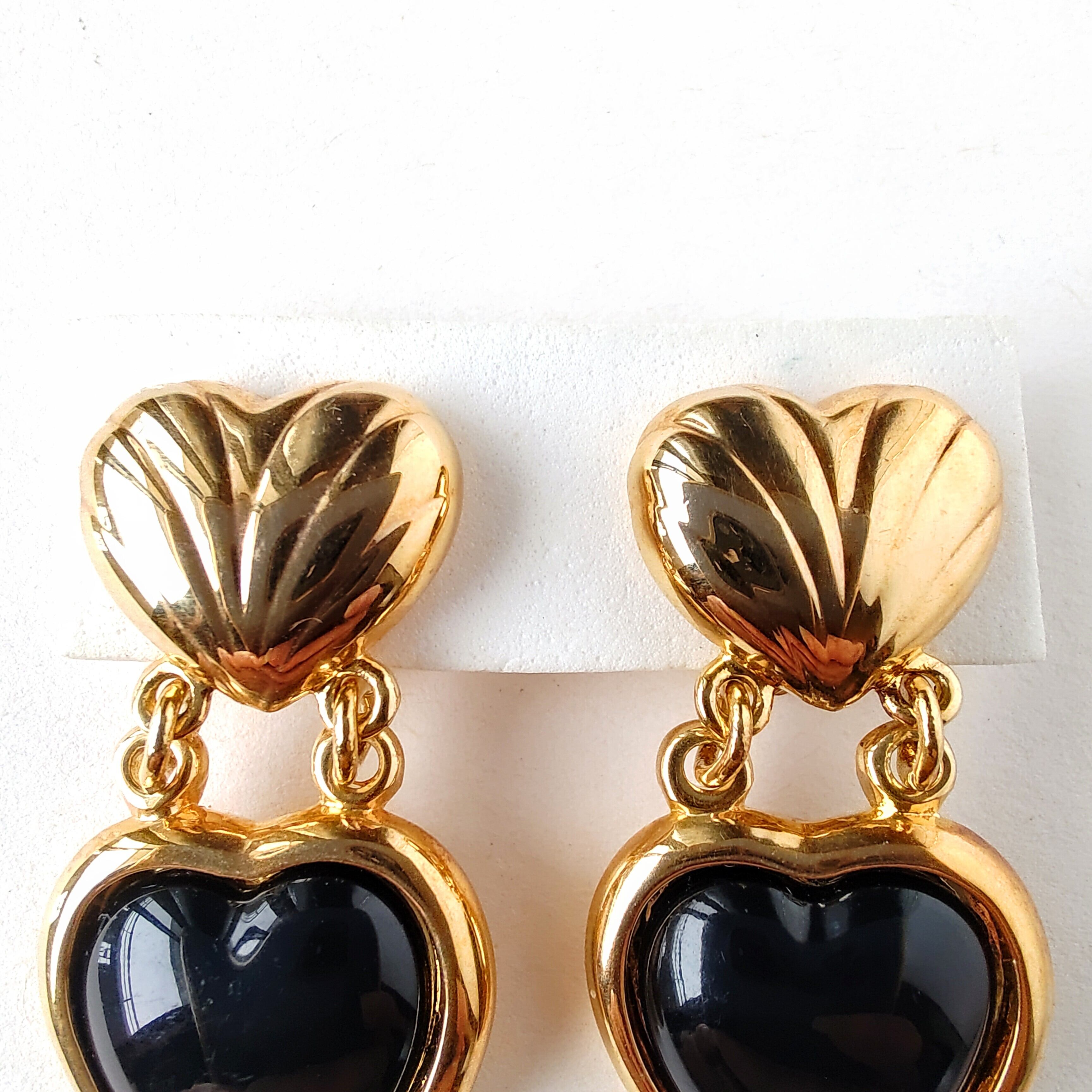 gold black double hearts dangle vintage earrings ヴィンテージイヤリング delightful  kicky uni vintageshop