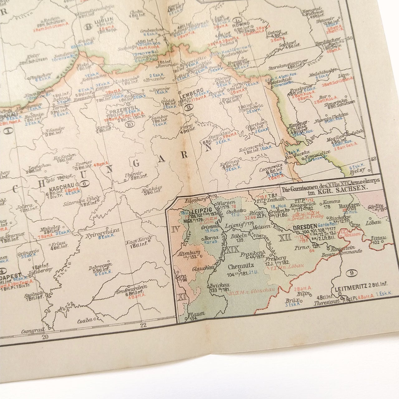 1914年4月1日時点の中央ヨーロッパの駐屯地(軍事拠点)の地図資料
