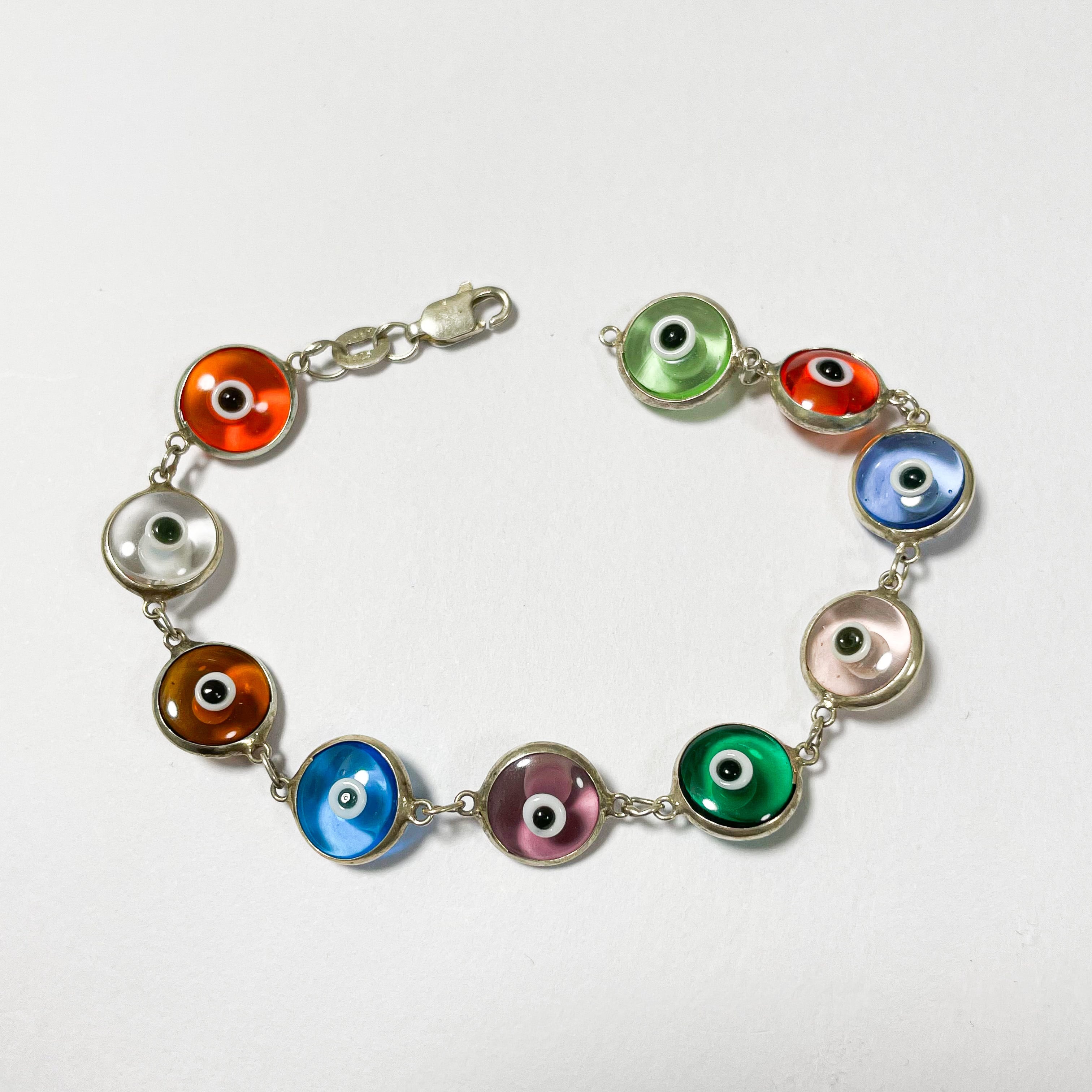 Vintage 925 Silver Multi Color Evil Eye Bracelet | CORNER