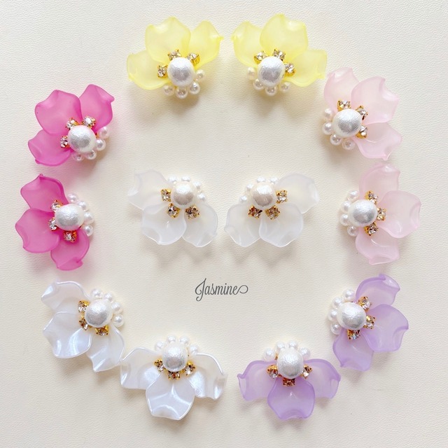 コットンパール×花びら フラワー ピアス