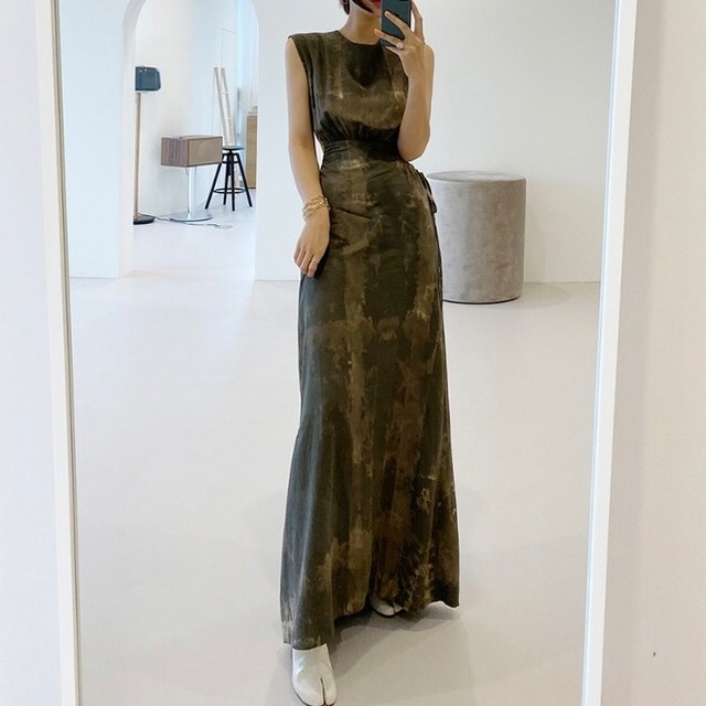 abstract print long dress　10299