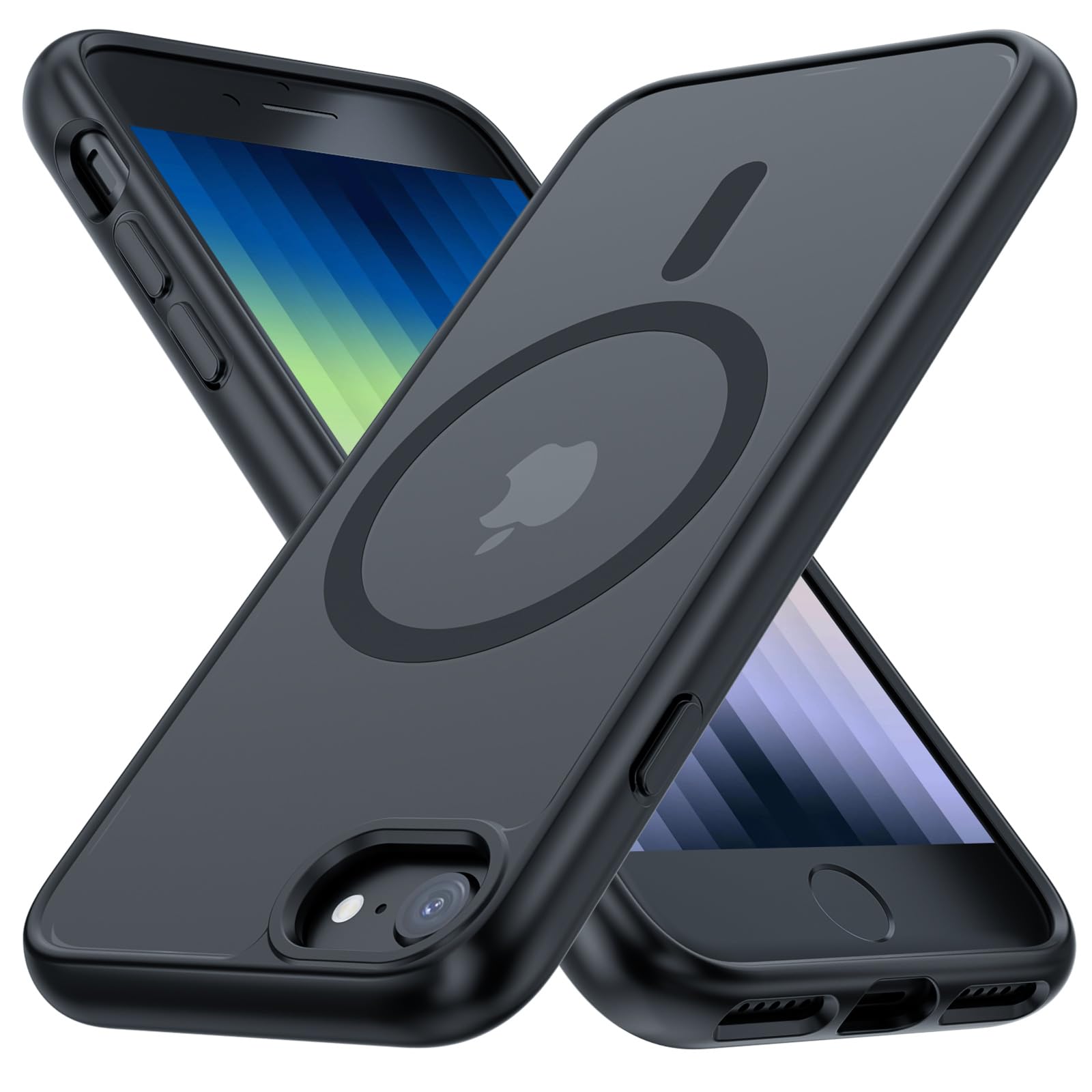 【極まる肌触り・指紋付かず】WHTMM iPhone SE3/SE2/7/8 ケース マットブラック 米軍MIL規格 黄変防止 MagSafe対応