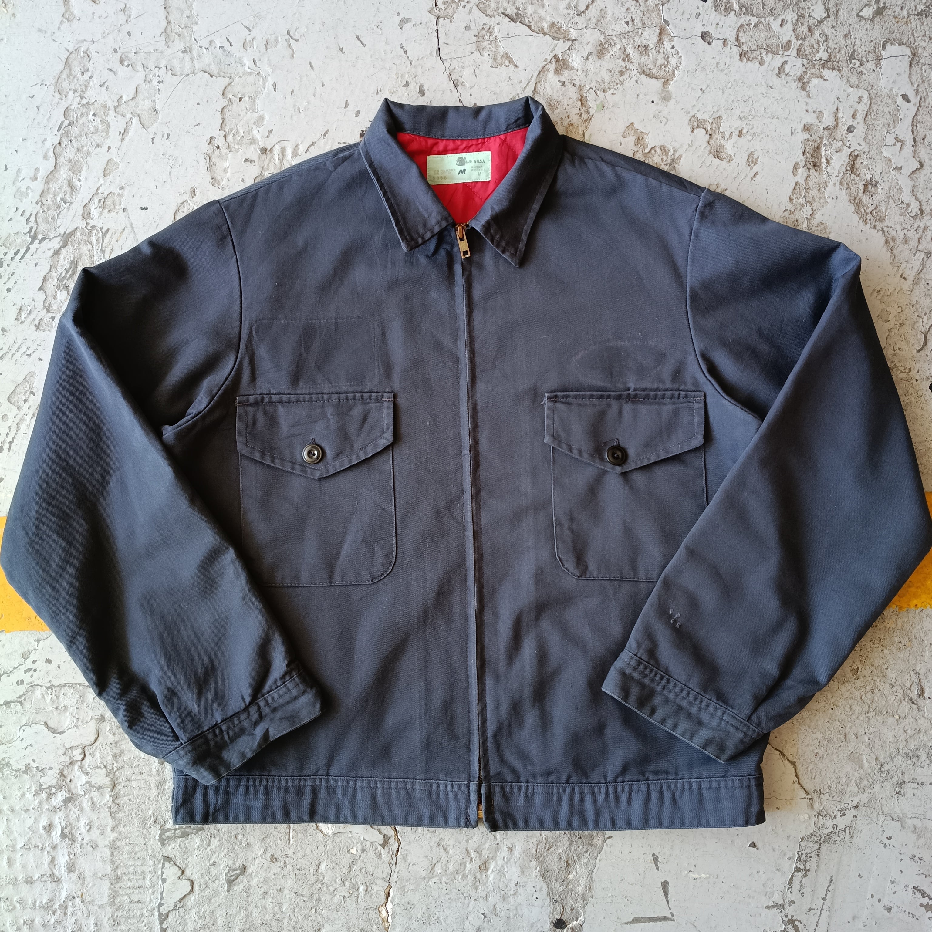 Used ジャケット◆M USA製 短丈 ワークジャケット グレー ジップ◆ヴィンテージ アメリカ古着
