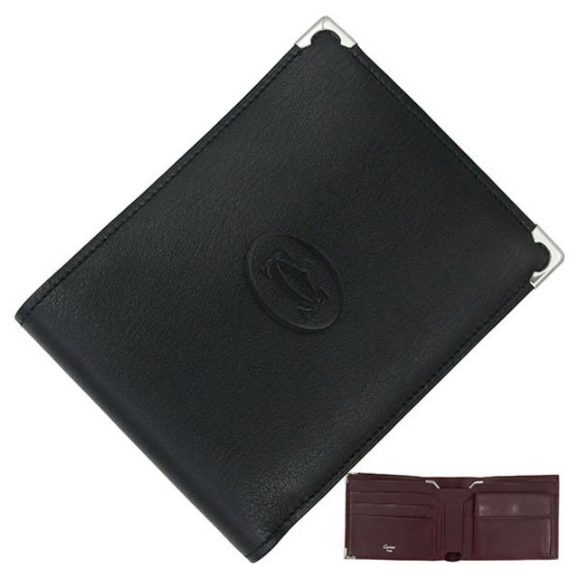 Used CARTIER カルティエ 二つ折り財布 マスト ドゥ カルティエ L3000595 ブラック ボルドー シルバー金具 超美品