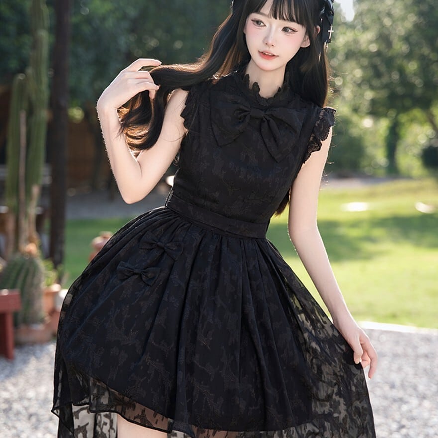 ゴスロリ｜フィッシュテール黒ワンピース（ブラック）アシメスカート