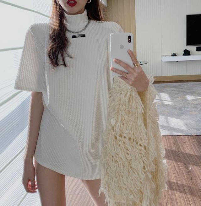 新生活 春新作 レディース トップス Tシャツ 半袖 ハイネック ブラウス