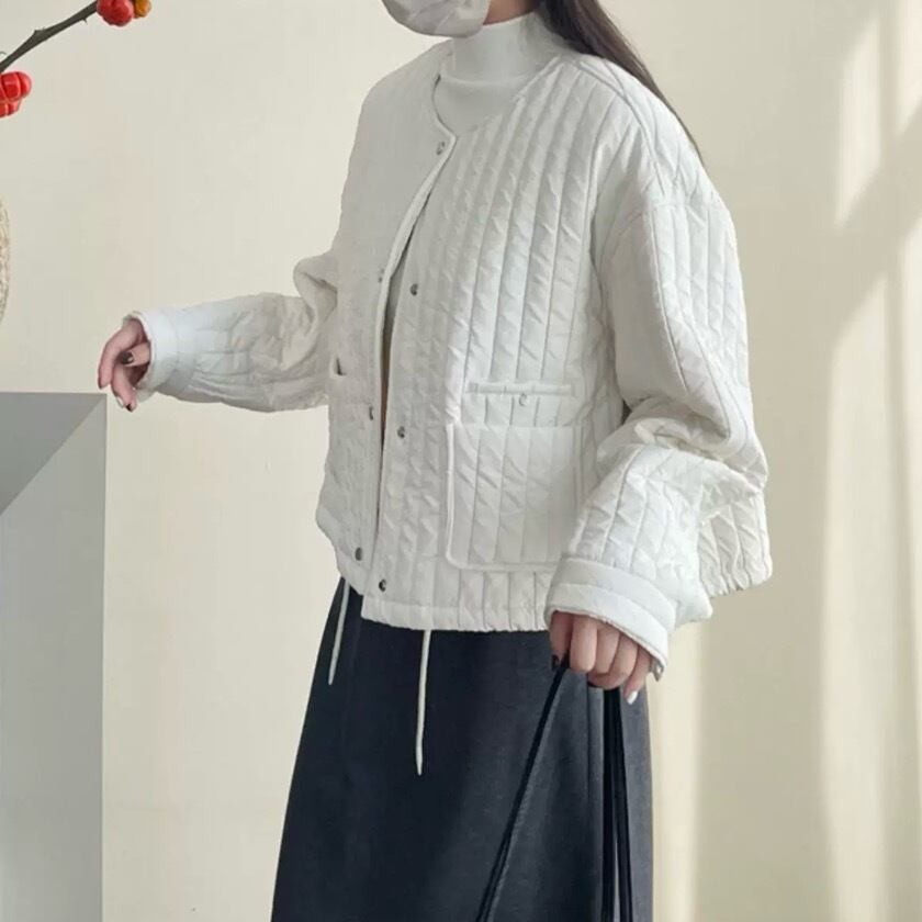 no collar striped quilted cotton jacket m0508