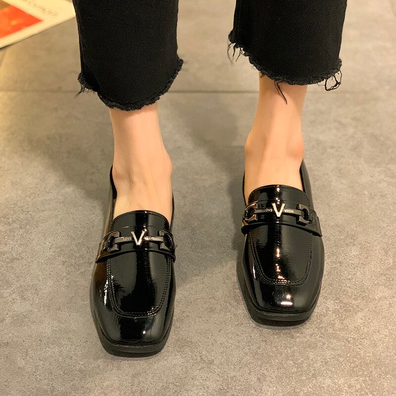 ブラックレザースタイルオータムウィンターシングル 靴 シューズ ローファー 秋物 冬物 部族の婦人靴67928762907