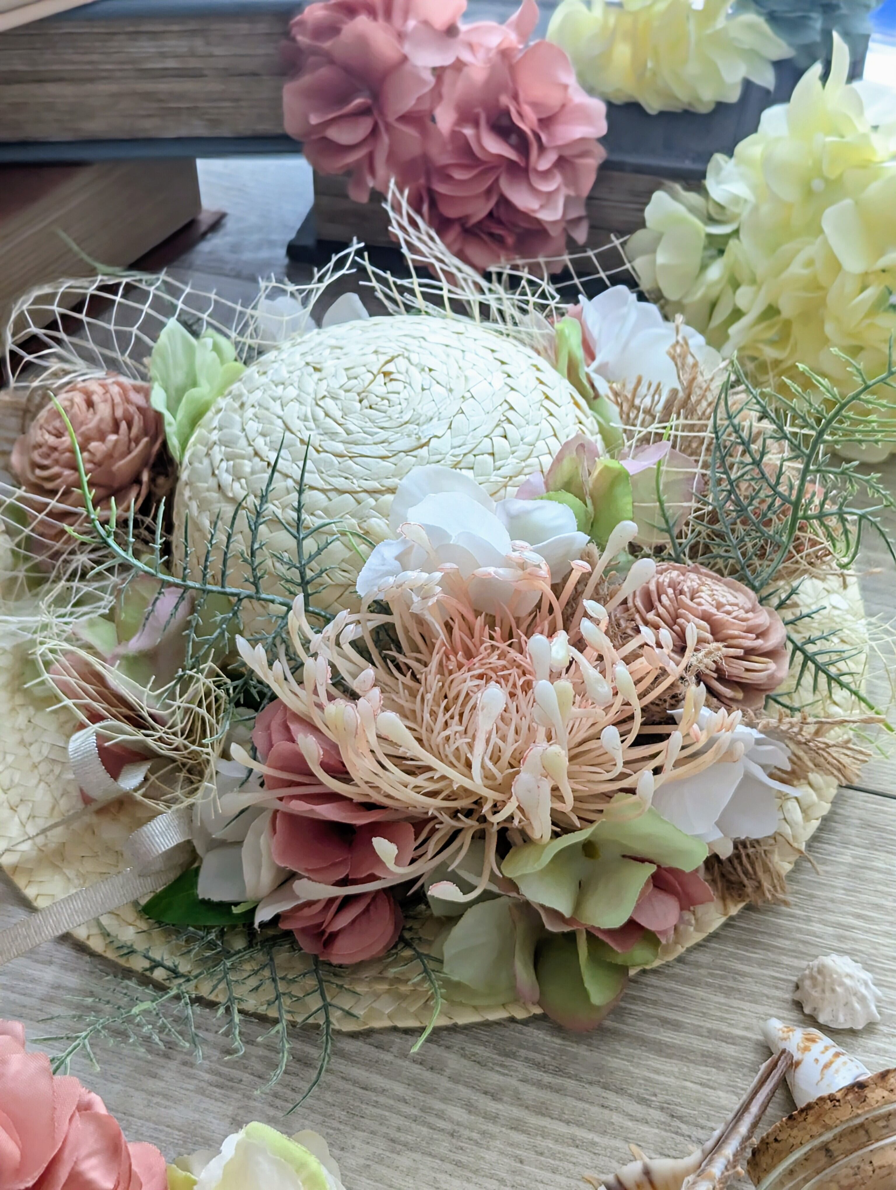 麦わら帽子のSummerArrangement〜壁飾りsmall/pink】 | HARUBERRY