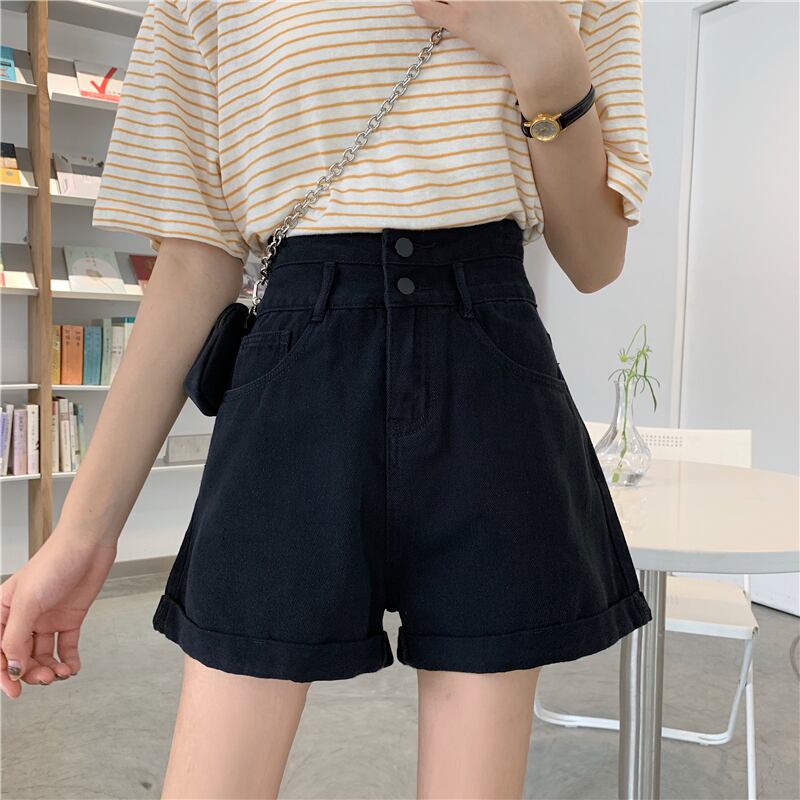ブラックジーンズ サマー薄手スタイルルーズハイウェストウェストAラインショーツ 夏物 ブルマー 1号婦人22638689334