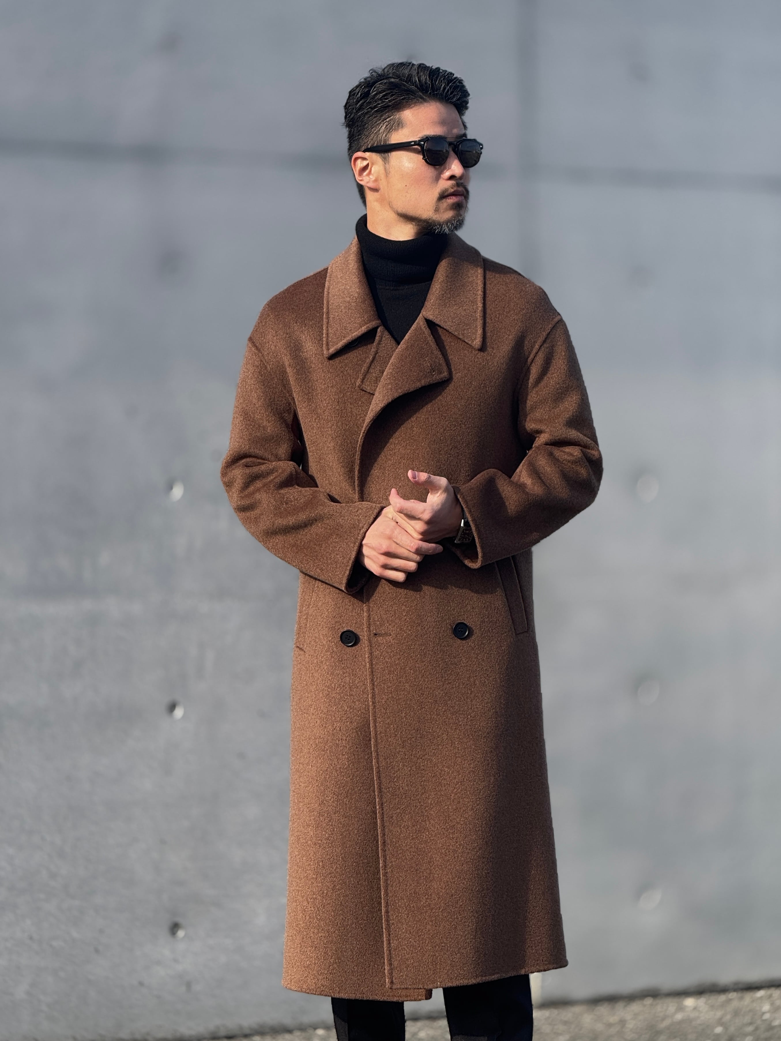 ブラウン ウール混紡 オーバーサイズコート ウールオーバーサイズロングPコート | Wide Range