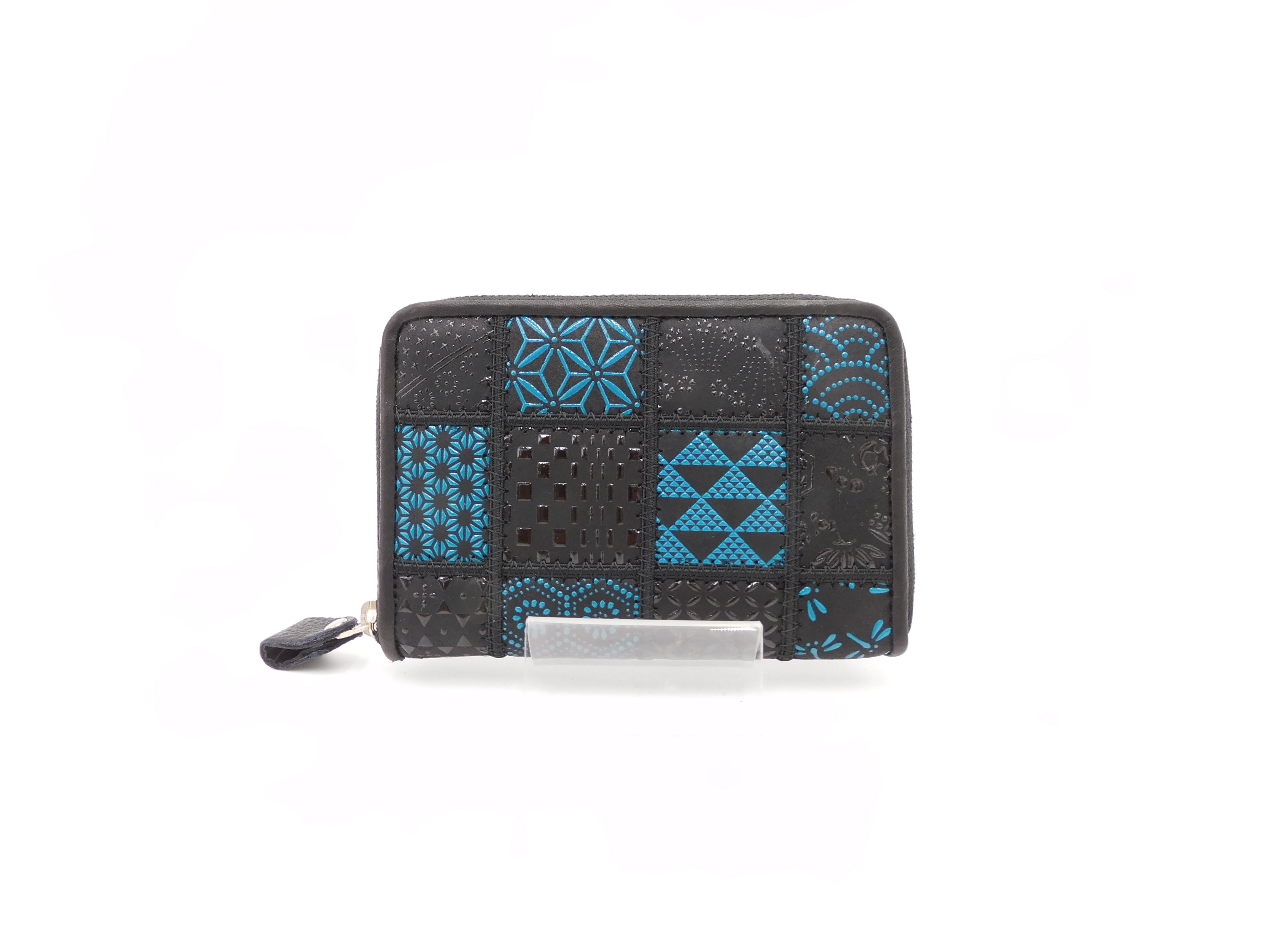 パッチワーク印傳 ファスナー財布角型 ブルー