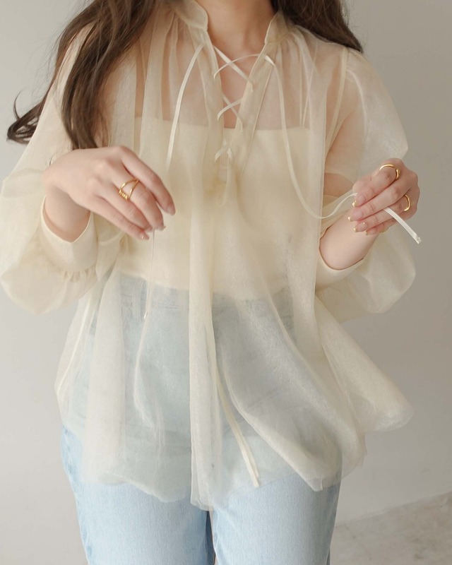 AM450301 tulle lace up 2way blouse【予約商品/5月下旬入荷】【残り僅か】