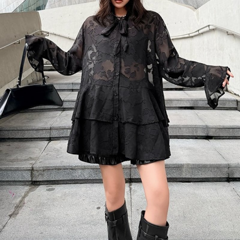 長袖 ティアード ミニ丈 シャツワンピース 1color ON1038