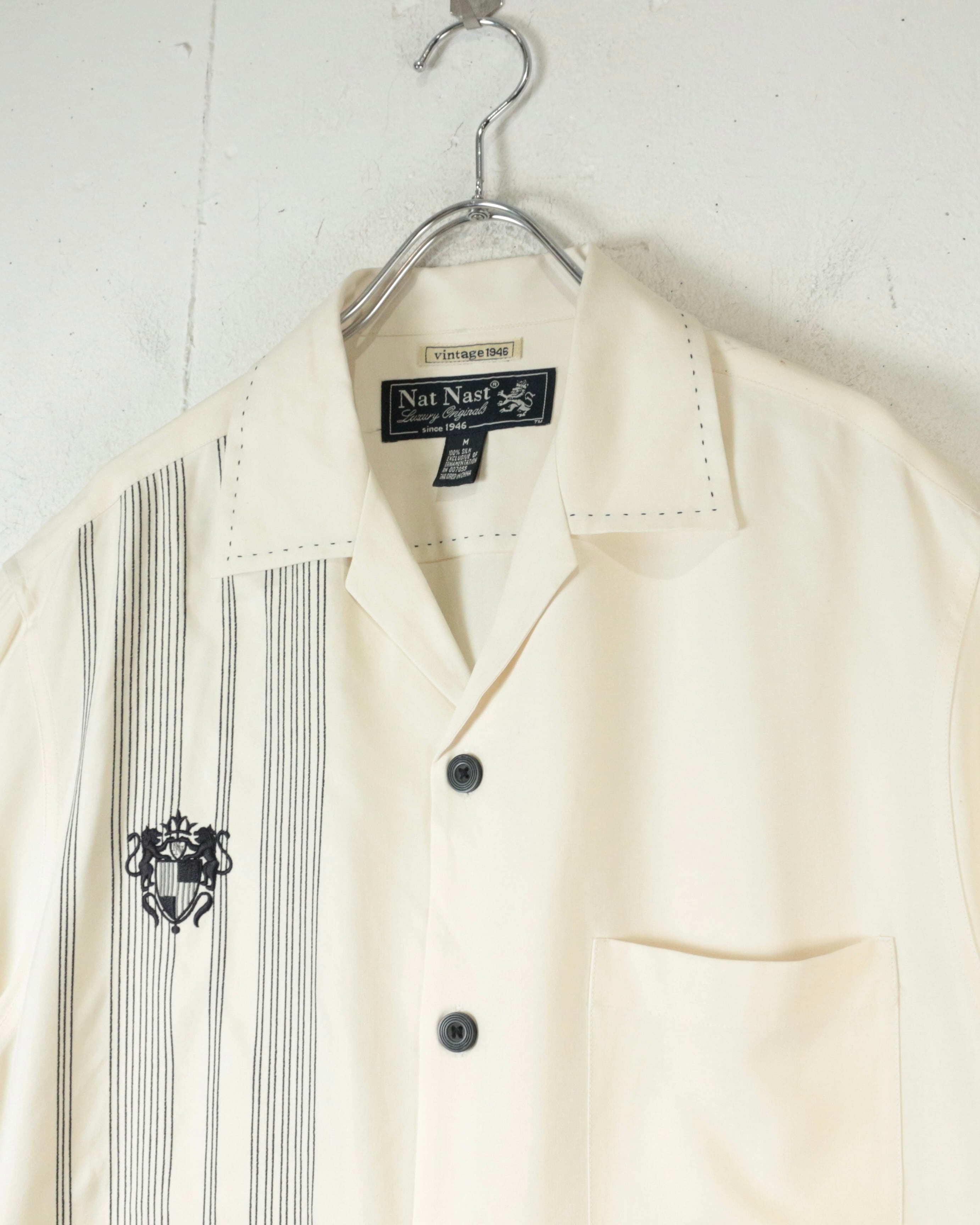 Caka act2】“Nat Nast” Embroidery Vintage S/S Open Collar Silk