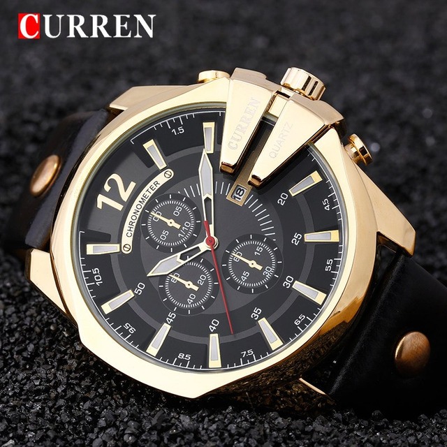 カレンゴールデン男性腕時計トップ高級人気ブランド腕時計マンクォーツ時計ゴールド時計男性腕時計レロジオmasculino 8176
