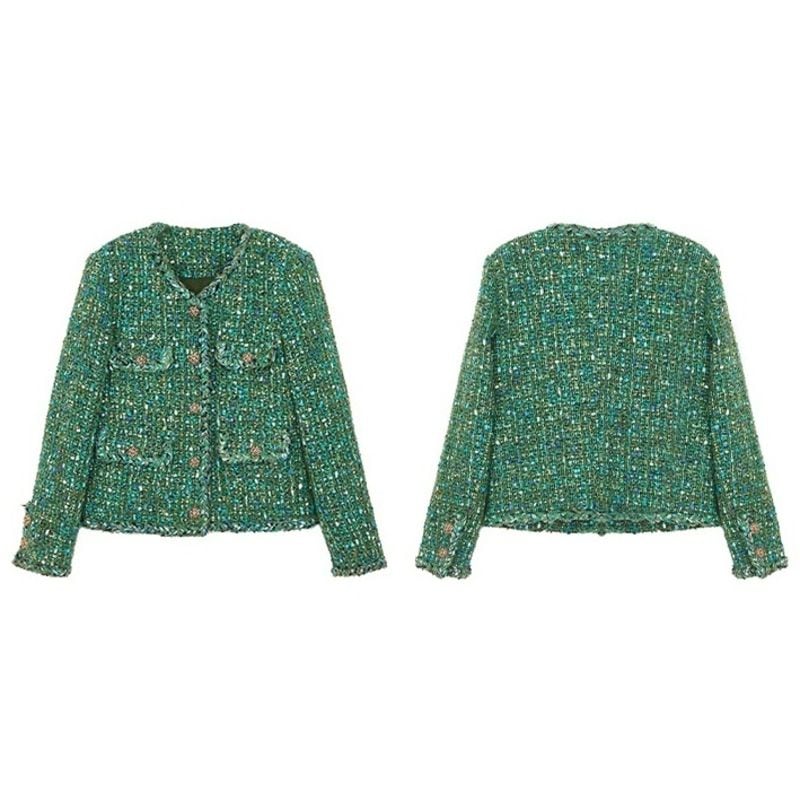 ノーカラーグリーンツイードジャケット 00798 | Vitoir