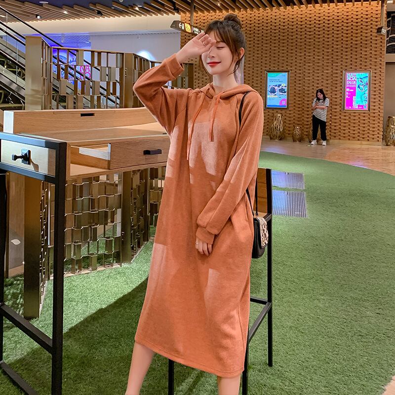 【新作】【送料無料】 マタニティウェア2019秋と冬の新しいカジュアルニットミドル丈ドレスファッションフード付きプラスサイズのマタニティドレス-アリババ 大きめサイズ オータム 秋物 ウィンター 冬物 expec246053927127