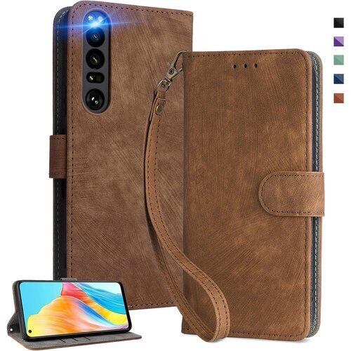 UnivoColors Sony Xperia 1 III SO-51B/SOG03 手帳型 スマホケース 携帯カバー 高級合皮 RFIDブロッキング カード収納 専属ストラップ同梱 マグネット開閉 横置きスタンド機能 放熱性 着脱しやすい 全面保護 保護 衝撃吸収 落ち着いた色 ブラウン 2332