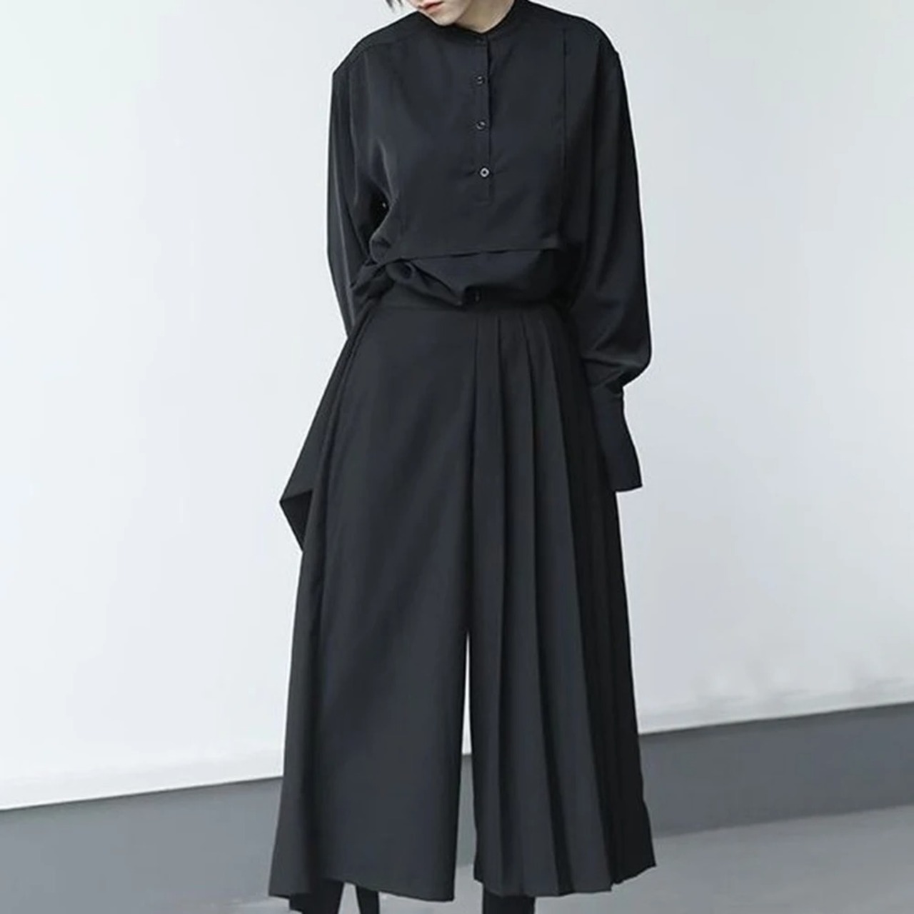【UNISEX】Tie Black Wide Pants / ユニセックス タイ ブラック ワイド パンツ