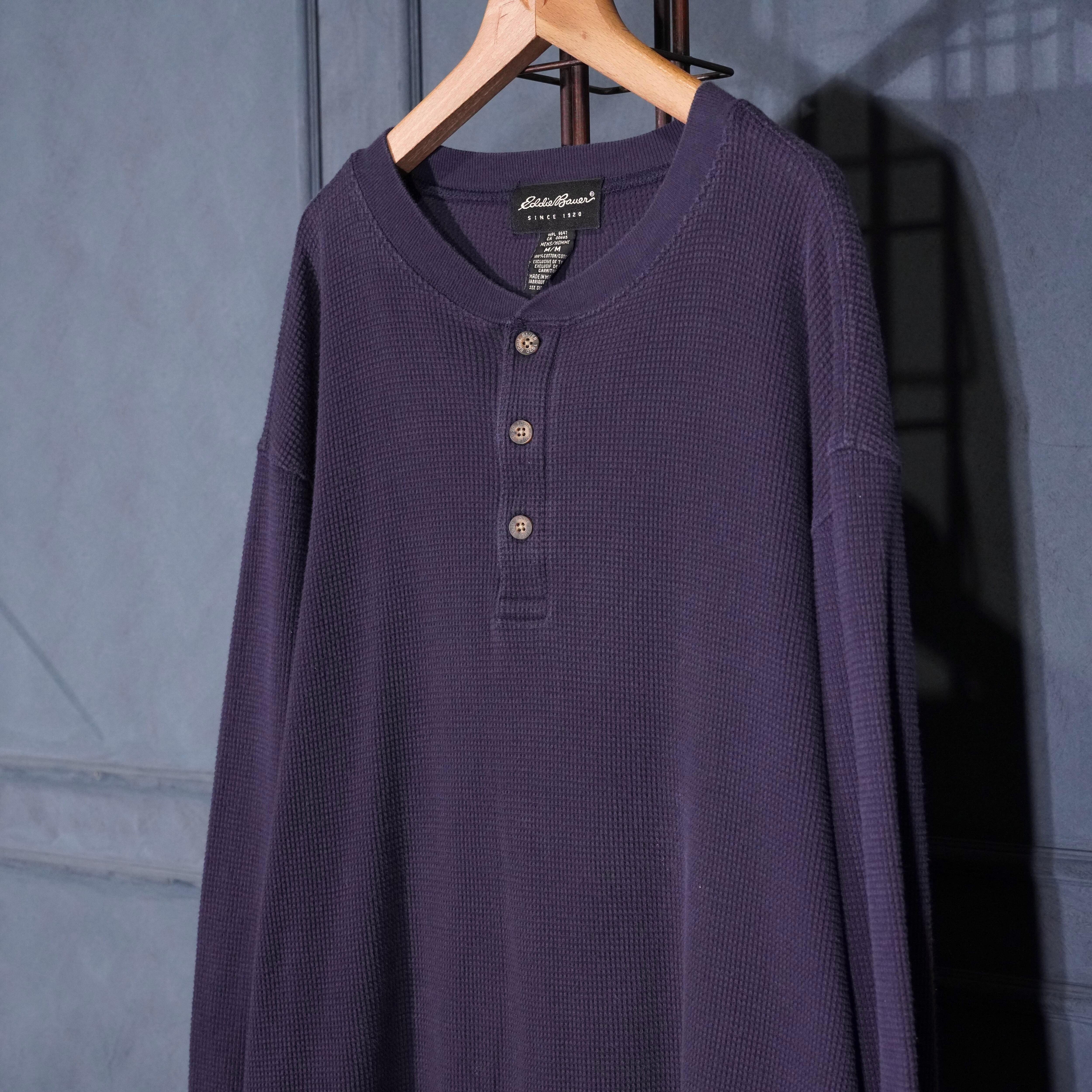 90s Eddie Bauer ヘンリーネック サーマル ロンT ダークネイビー USA VNITAGE Eddie Bauer HENRY NECK LONG SLEEVE THERMAL LONG T