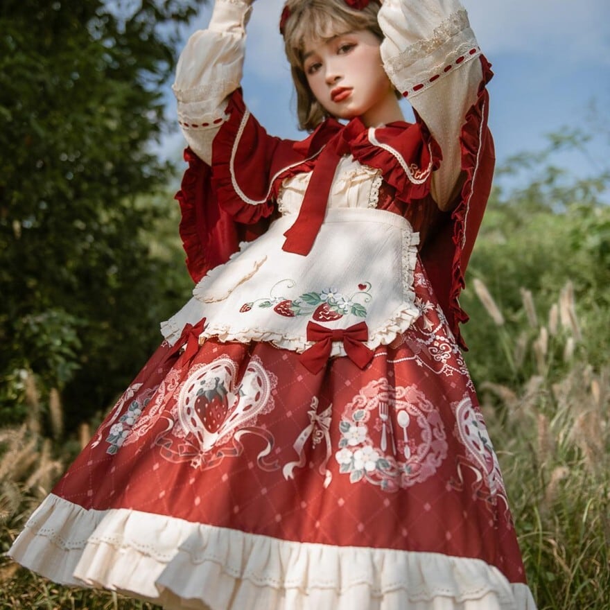 イベント クリスマスコーデ ゆめかわいい 白雪姫 ロリィタ セットアップ ケープ ワンピース イチゴ柄 甘ロリ