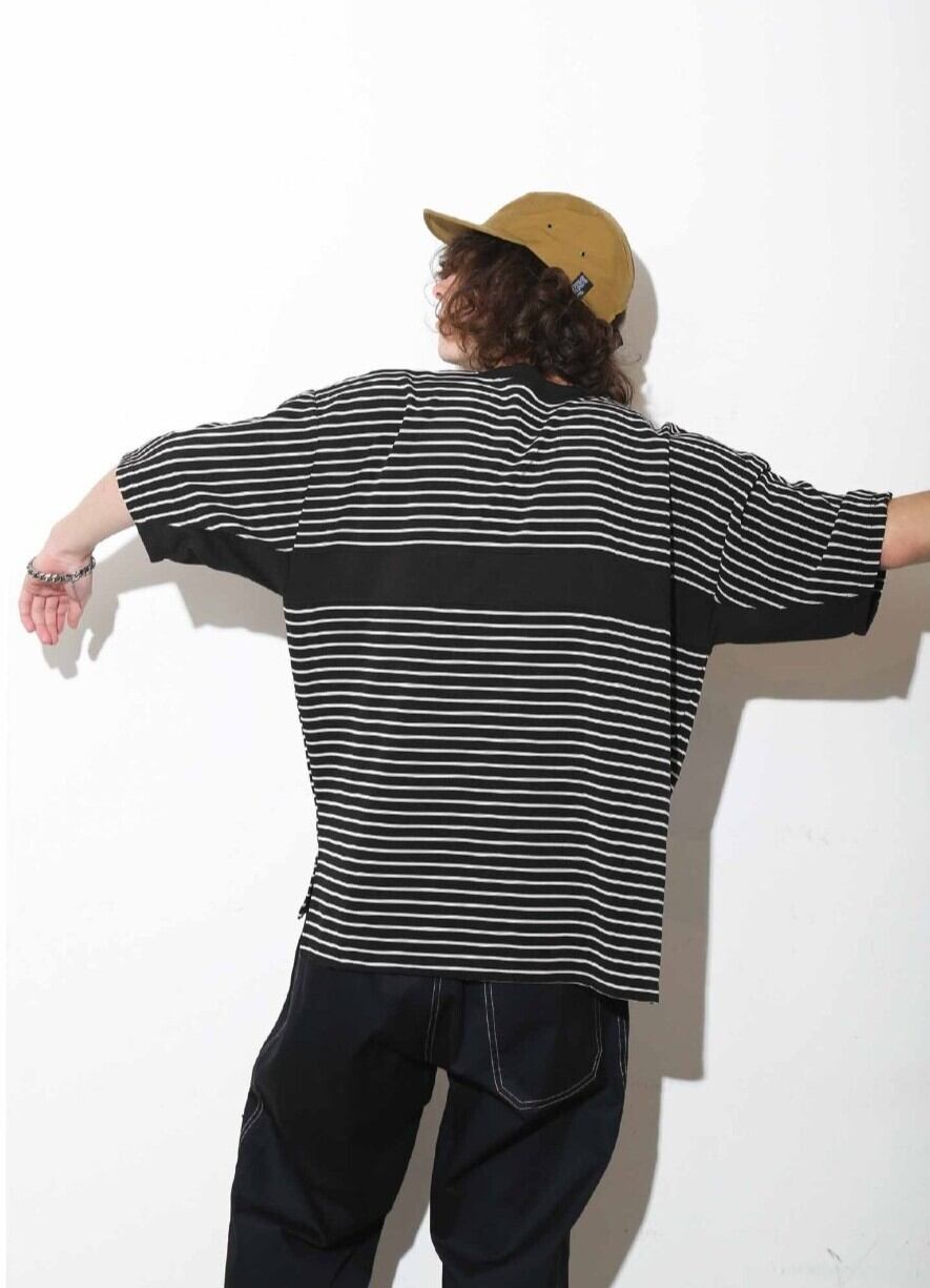 QUOLT ラインボーダー ニットソー（ブラック）