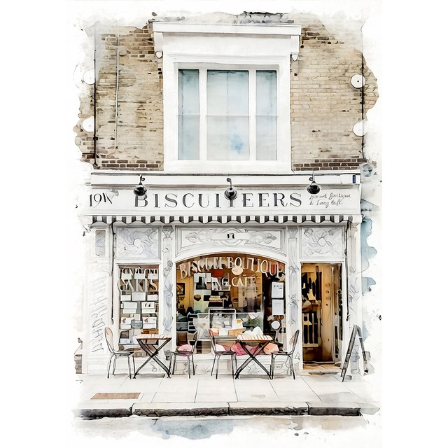 絵画 イギリス 風景画(街並み)  ロンドンのパン屋 インテリアアート額付き 水彩画・油絵調 WAT0430