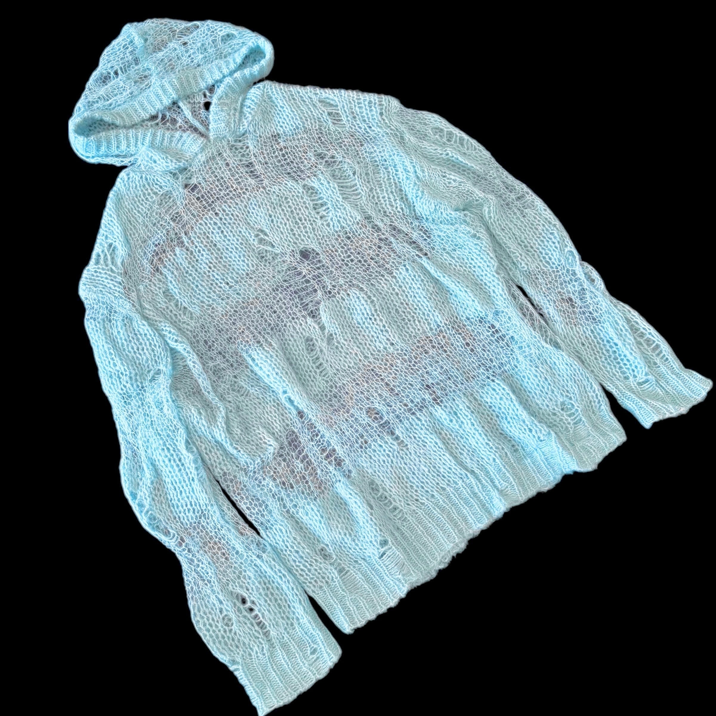 ダメージニットフーディー　BLUE