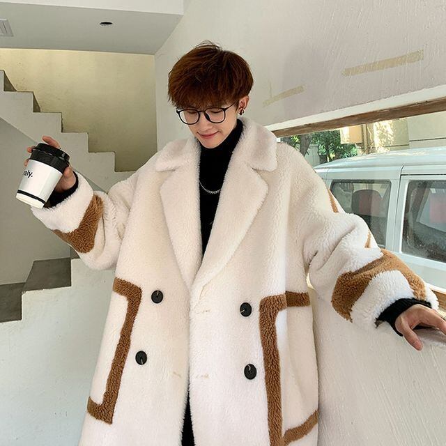 予約販売】ボアコート アウター メンズ バイカラー ダブル ブラック