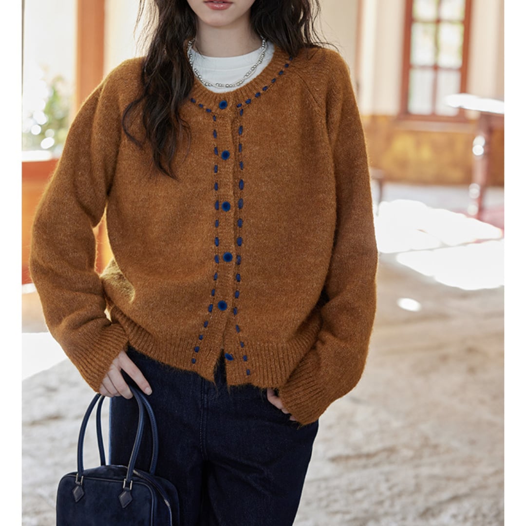 loose fitting chic round neck cardigan sweater