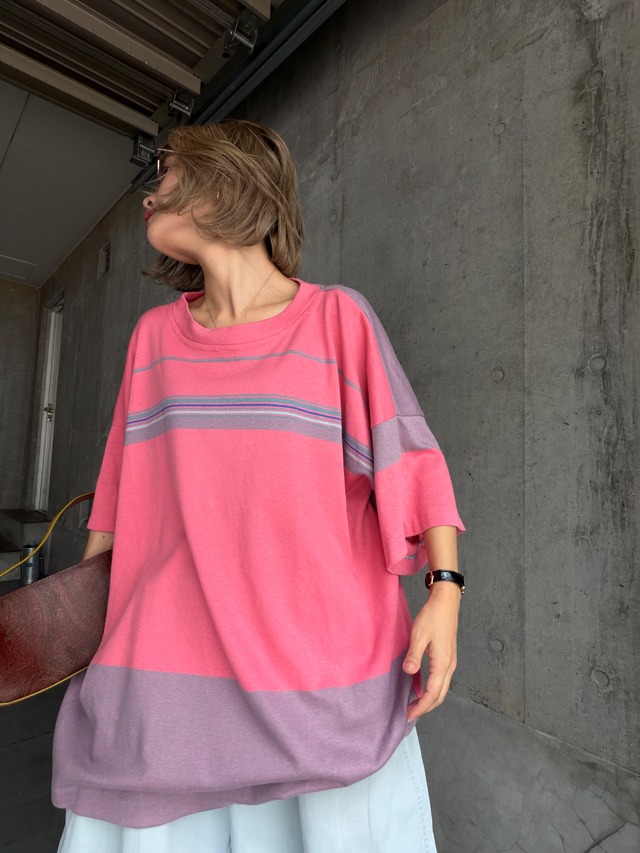 (CS2504) pink×blue wide border T made in U.S.A.