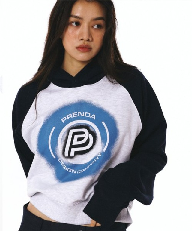 [PRENDA] COMBINATION SPRAY LOGO HOODIE HEATHER GRAY