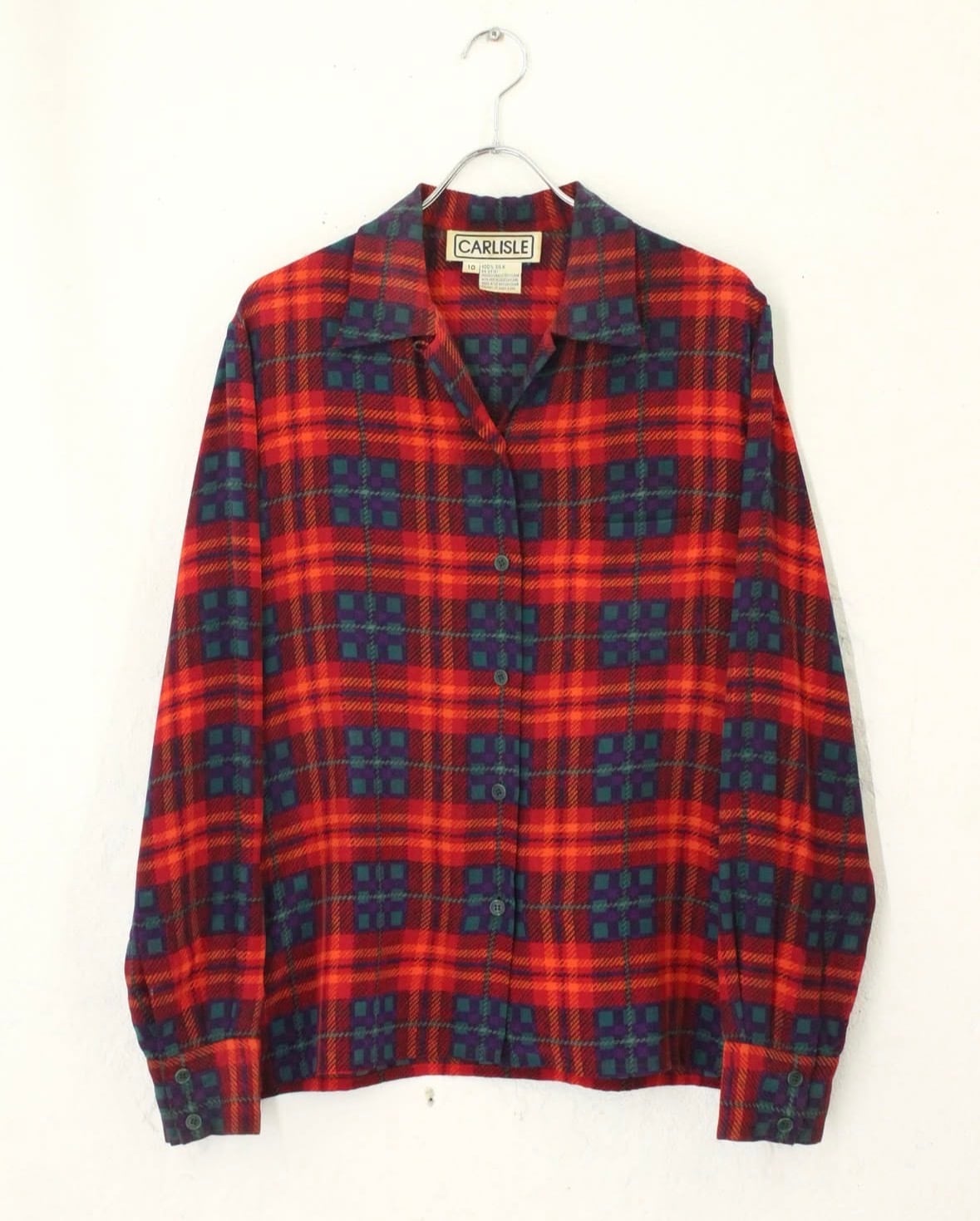 80s~ CARLISLE Total Pattern L/S Open Collar Silk Shirt