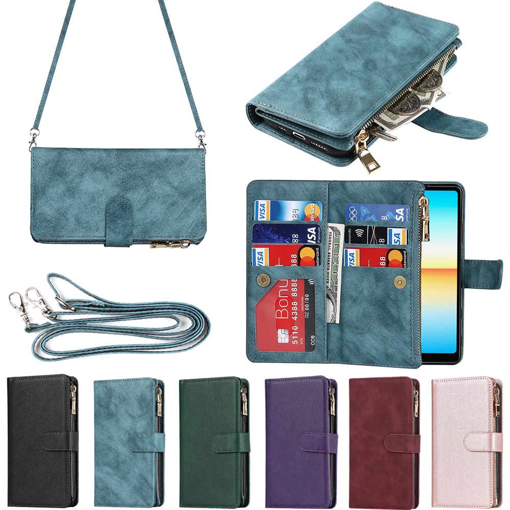 Eastwave for Xperia ACE III SO-53C / SOG08 ケース ソニー for sony xperia aceiii so53c 縄掛けケース 手帳型 財布型 ICカード コインポケット ストラップ付き カード 収納 小銭入れ ファスナーポケット付き PUレザー 6色 ブルー