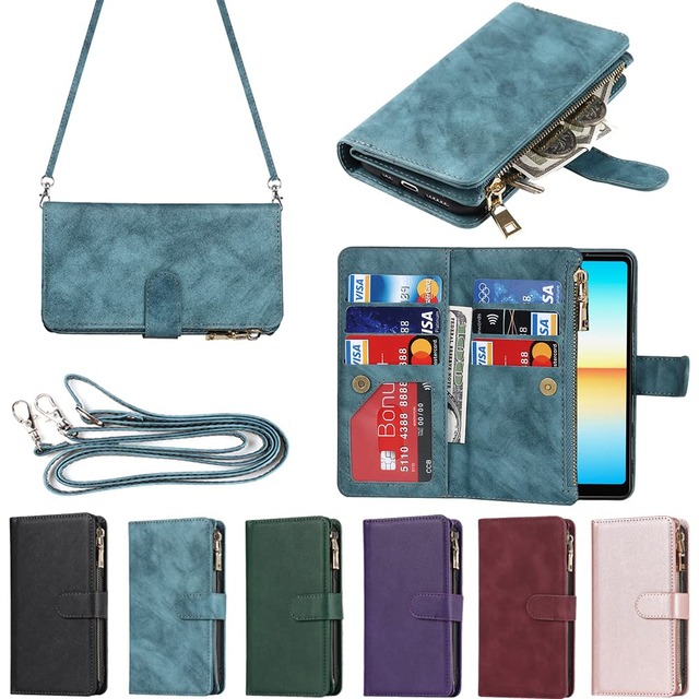 Eastwave for Xperia ACE III SO-53C / SOG08 ケース ソニー for sony xperia aceiii so53c 縄掛けケース 手帳型 財布型 ICカード コインポケット ストラップ付き カード 収納 小銭入れ ファスナーポケット付き PUレザー 6色 ブルー