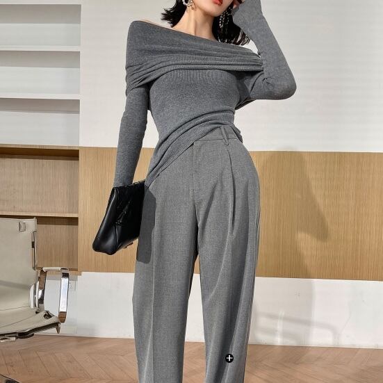 d.i.aオフショルダー グレー 長袖 トップス オフショル トップス カットソー 新品 グレー 灰色 長袖 オフ