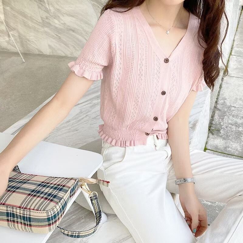 裾フリル5部袖カーディガン　AJ12541-608