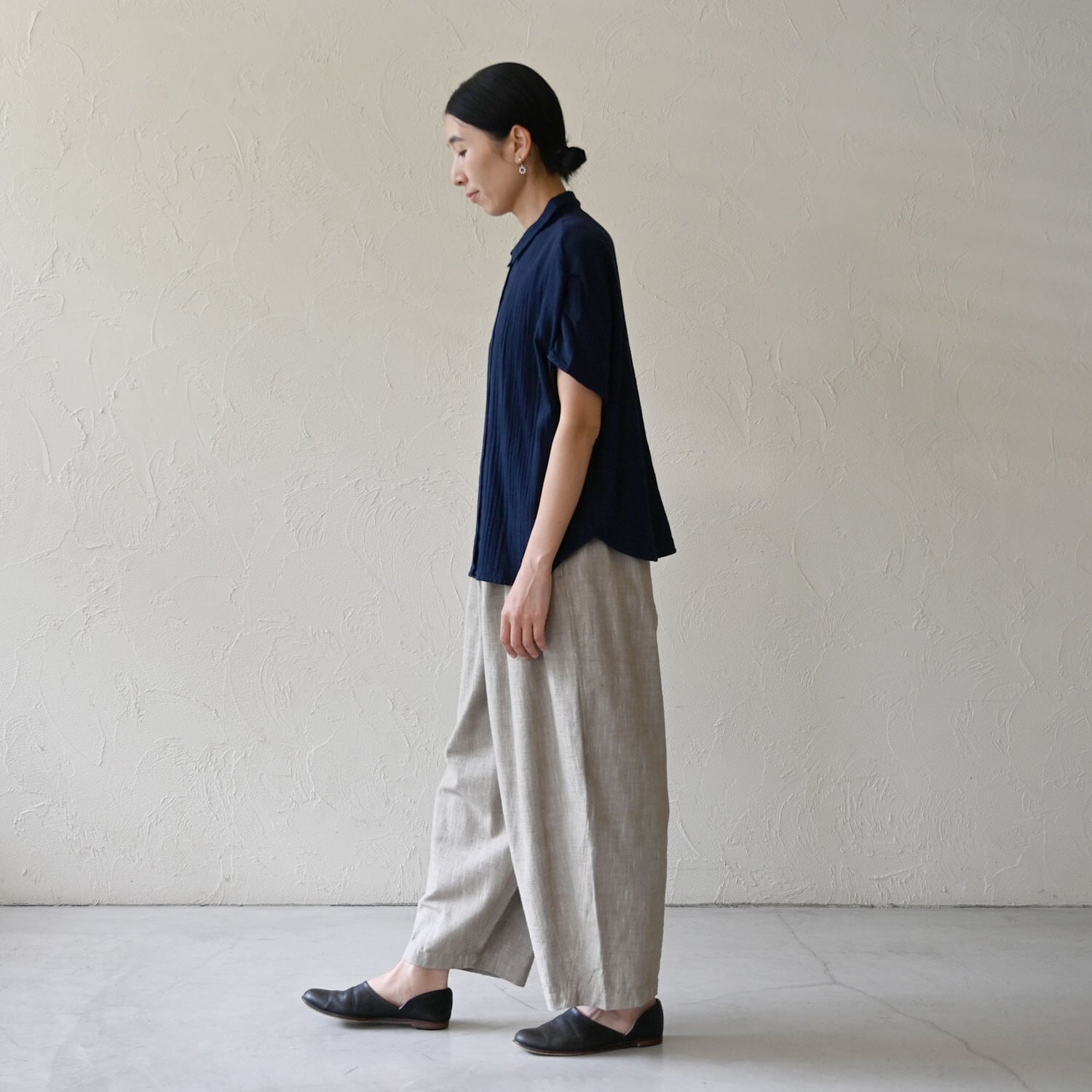 【sisam】ハンソデギャザーシャツ｜ダブルガーゼ コットン