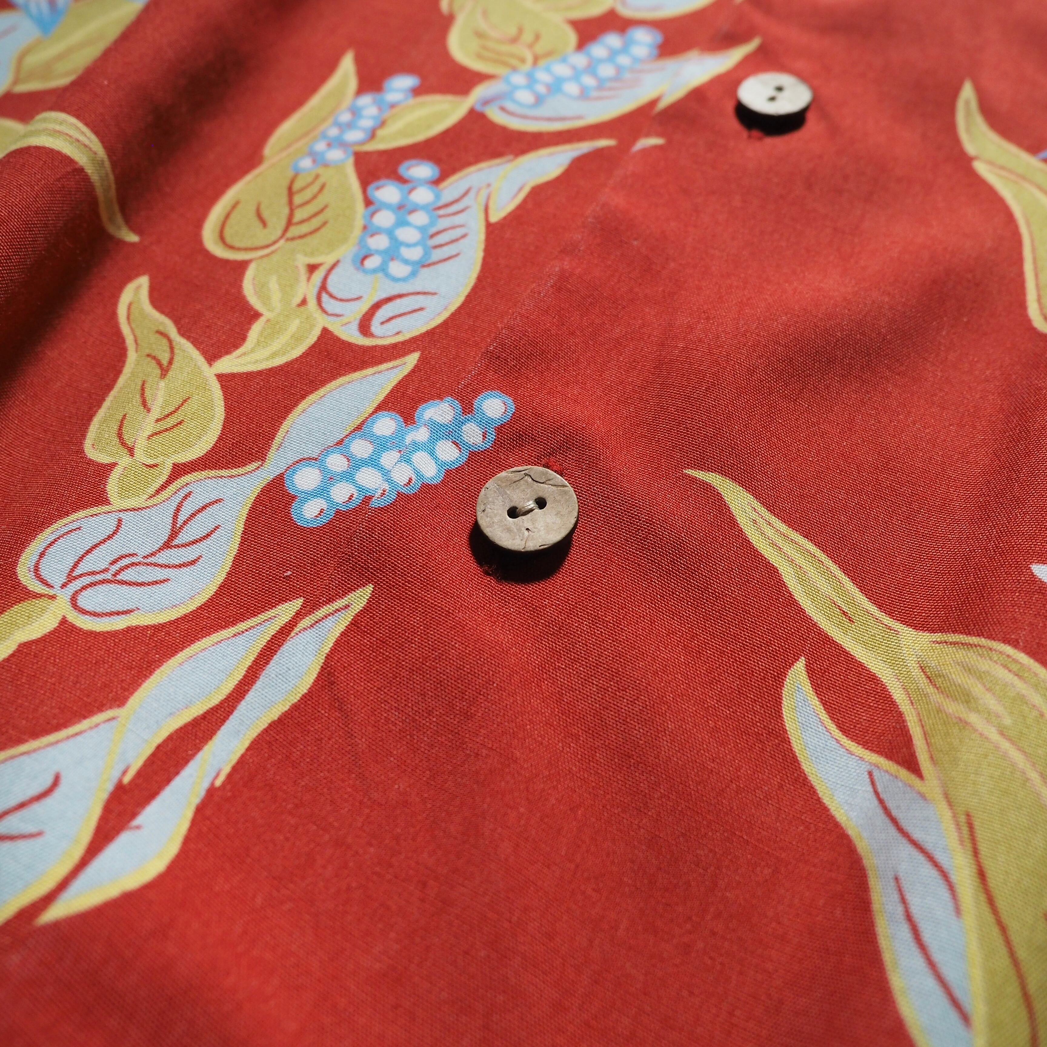 1990s Tropical flower printed vintage open collar SS shirt