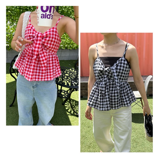 【即納】GINGHAM CHECK CAMISOLE TOPS -2color-