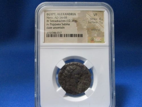 古代ローマ帝国 エジプト属州・ネロ帝＆ポッパエア妃銀貨☆極美品