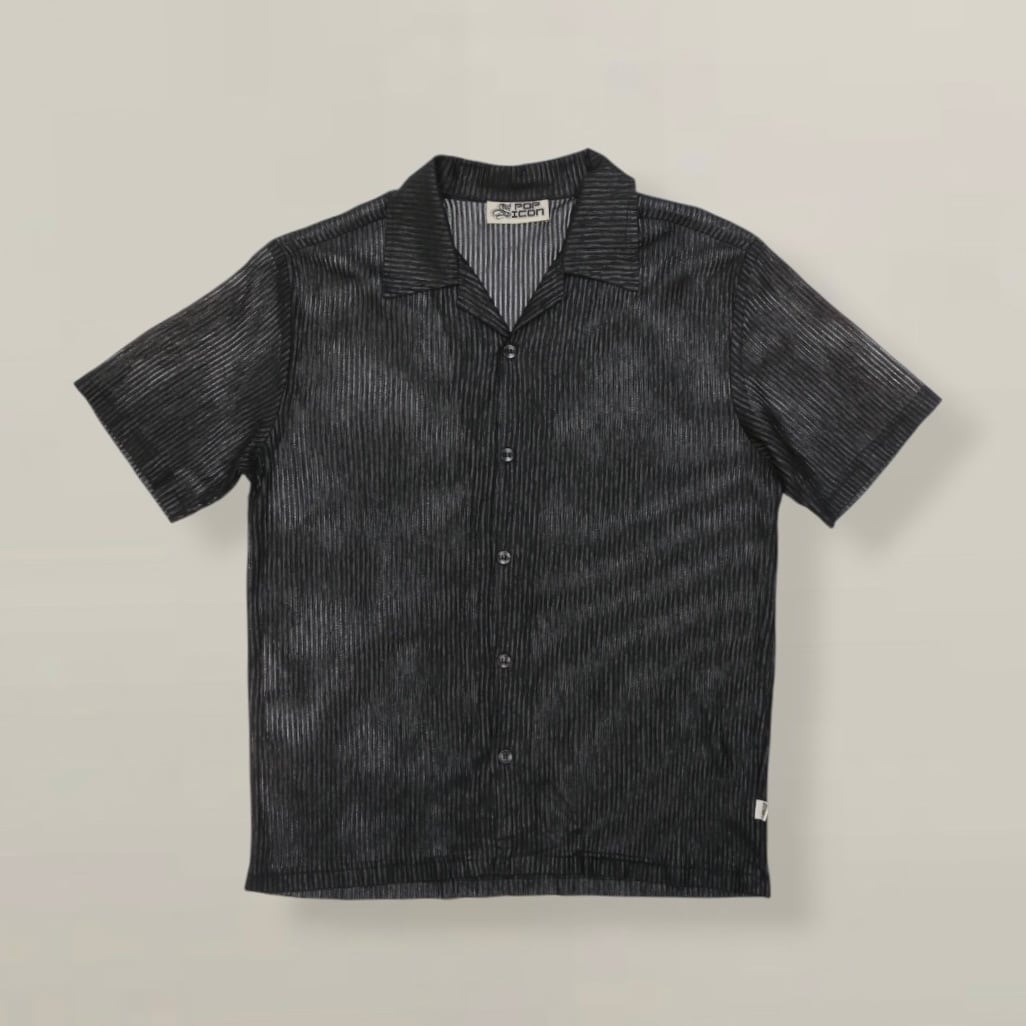 1990's S/S rayon mix black open collar shirt【OTTK-5713】 | cv