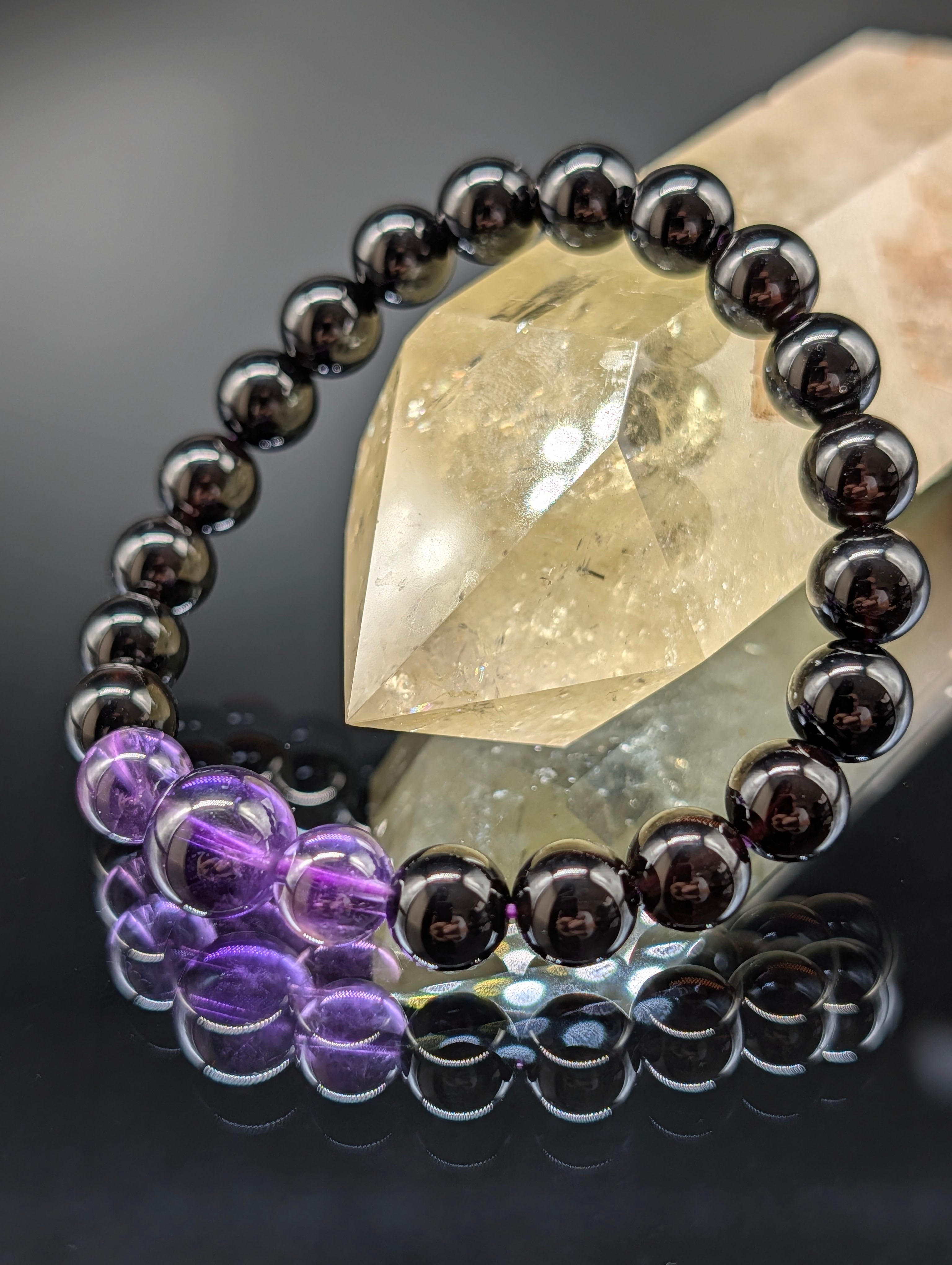 高品質・鑑別済み】モリオン・ルチルクォーツ 6mm・ブレスレット