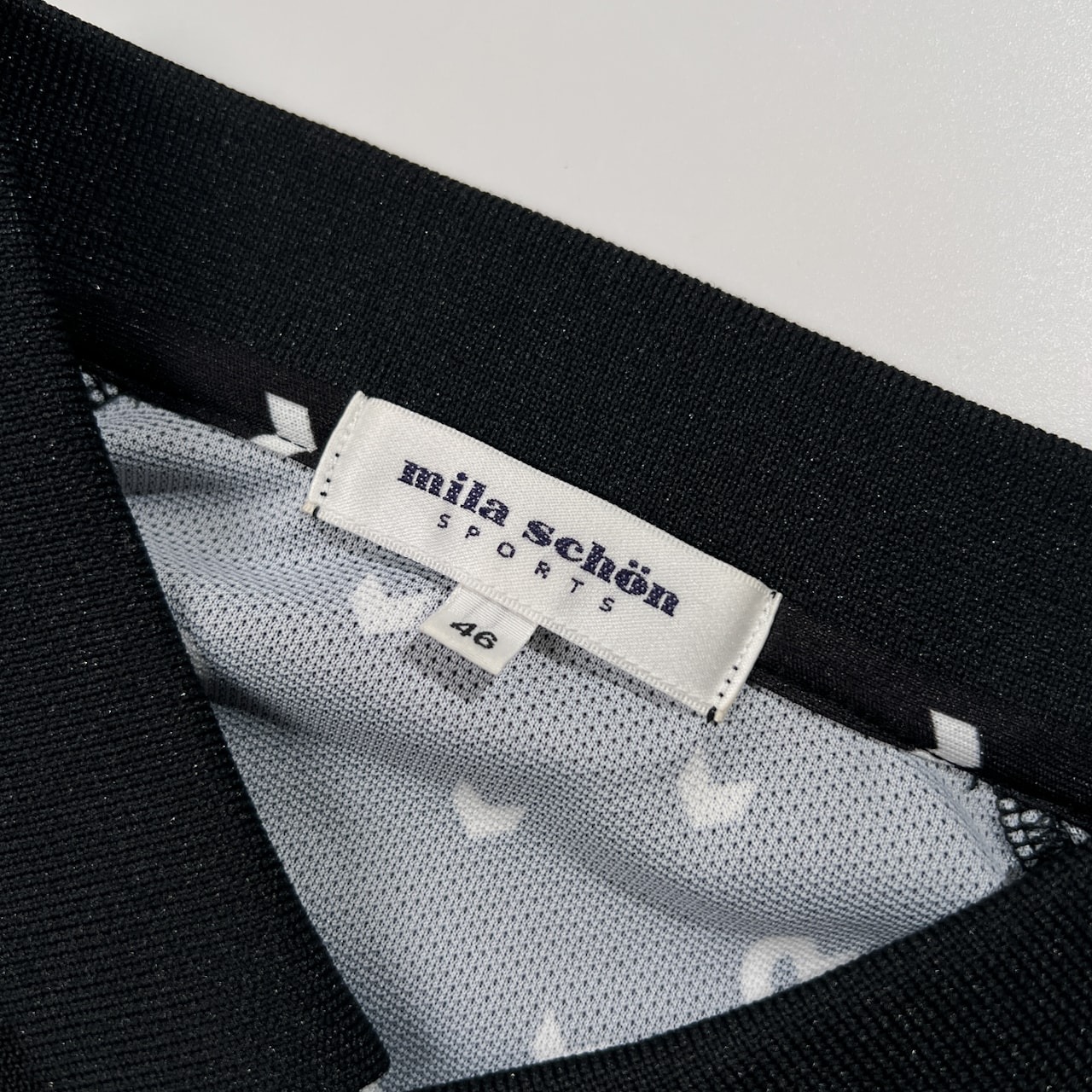 mila schon SPORTS ミラショーン スポーツ 総柄 半袖 ポロシャツ サイズ 46 /メンズ/ブラック/ゴルフ/日本製