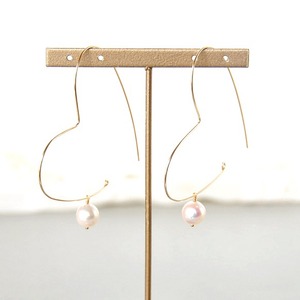 14kgf/アコヤバロック真珠xハートシェイプオープンフープピアス