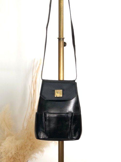 CELINE セリーヌ ショルダーバッグ ブラック ガンチーニ レザー vintage ヴィンテージ オールド xxxvfp