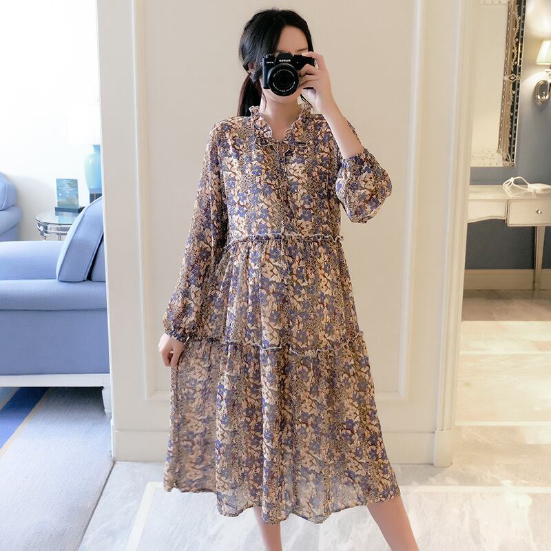 【新作】【送料無料】 マタニティウェア2020春秋新作プラスサイズドレスシフォンカラーミドル丈ファッションマタニティドレス-アリババ 大きめサイズ スプリング 春物 オータム 秋物 expec219502277137