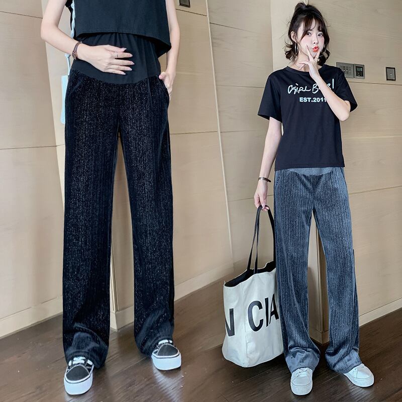 【新作】【送料無料】 マタニティウェア2020秋と冬の新しいゴールドベルベットスパンコールプリーツマタニティパンツハイウエストベリーリフトマタニティワイドレッグパンツ-アリババ ハイウェスト オータム 秋物 ウィンター 冬物 ワイドパンツ expec221970833229