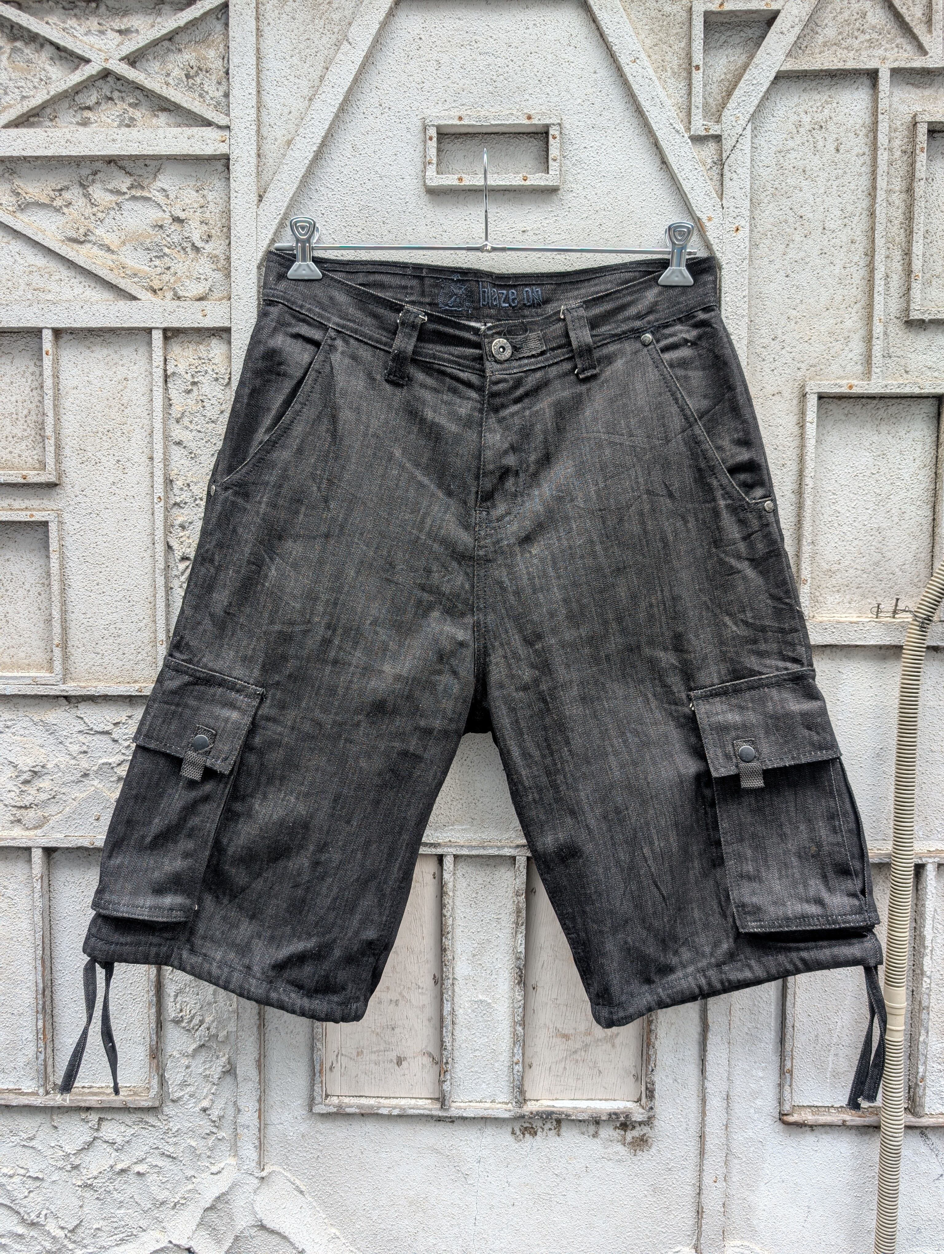 "BLZE ON" black denim shorts